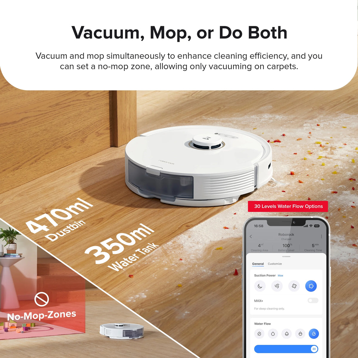 Roborock Q8 Max Robot Vacuum and Mop with Obstacle Avoidance, LiDAR Navigation, 5500Pa Suction Power, and App Control(White)