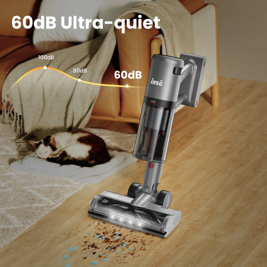 INSE Lightweight Cordless Vacuum with 30Kpa Powerful Suction & 60 Mins Runtime, Stick Vacuum  for Carpet, Tile, Pet Hair, Hardwood Floors