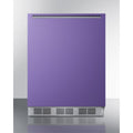 Undercounter 24" all-refrigerator for residential use with lavender purple door, stainless steel handle, and black cabinet