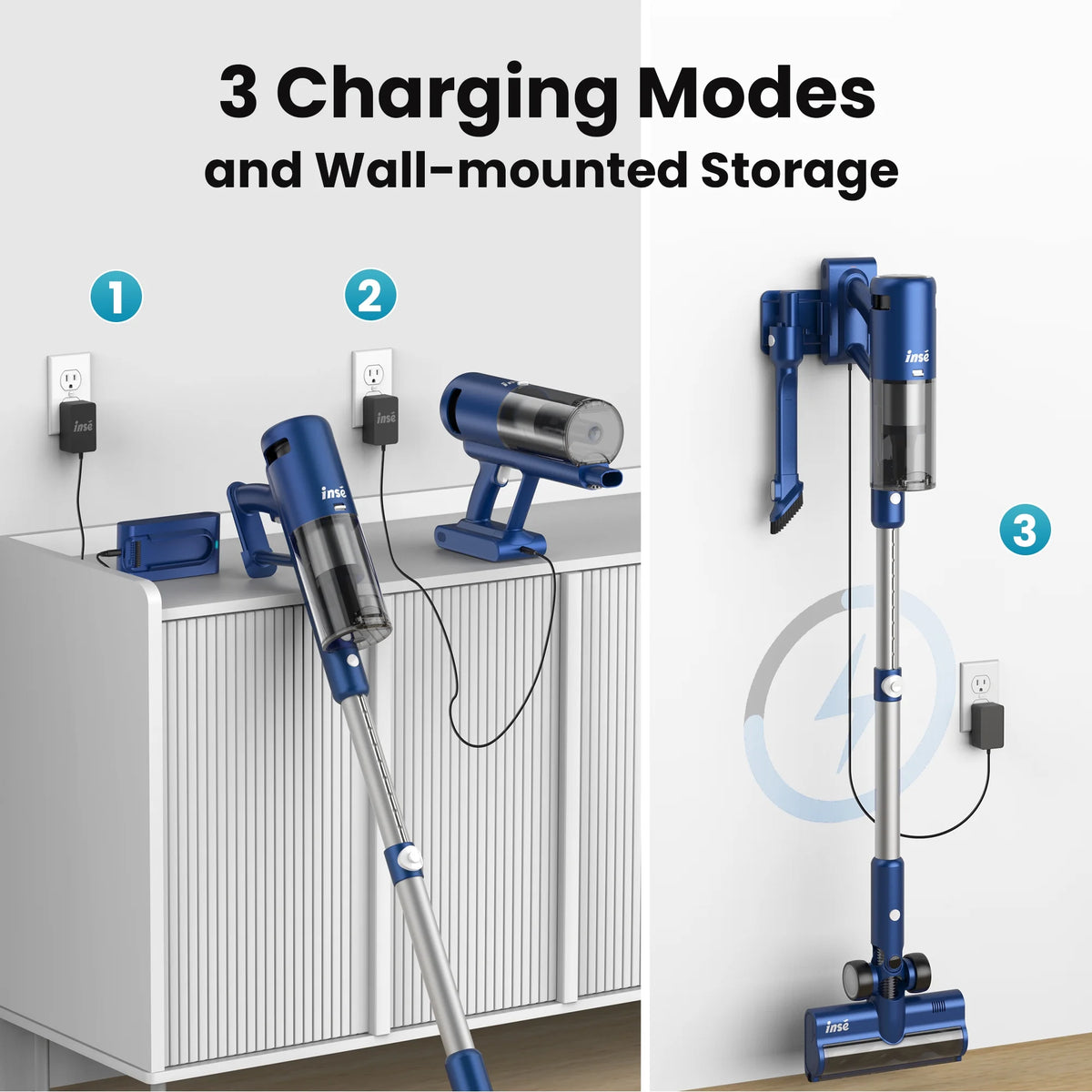 INSE Lightweight Cordless Vacuum with 30Kpa Powerful Suction & 60 Mins Runtime, Stick Vacuum  for Carpet, Tile, Pet Hair, Hardwood Floors