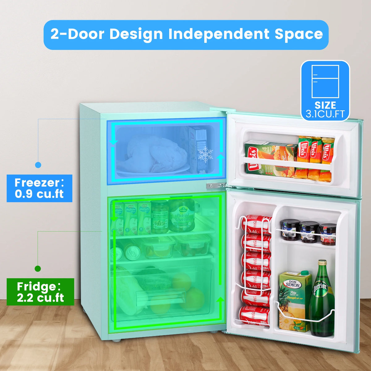 Moifoi 3.1 Cu. Ft. Two-Door Compact Refrigerator, Gray