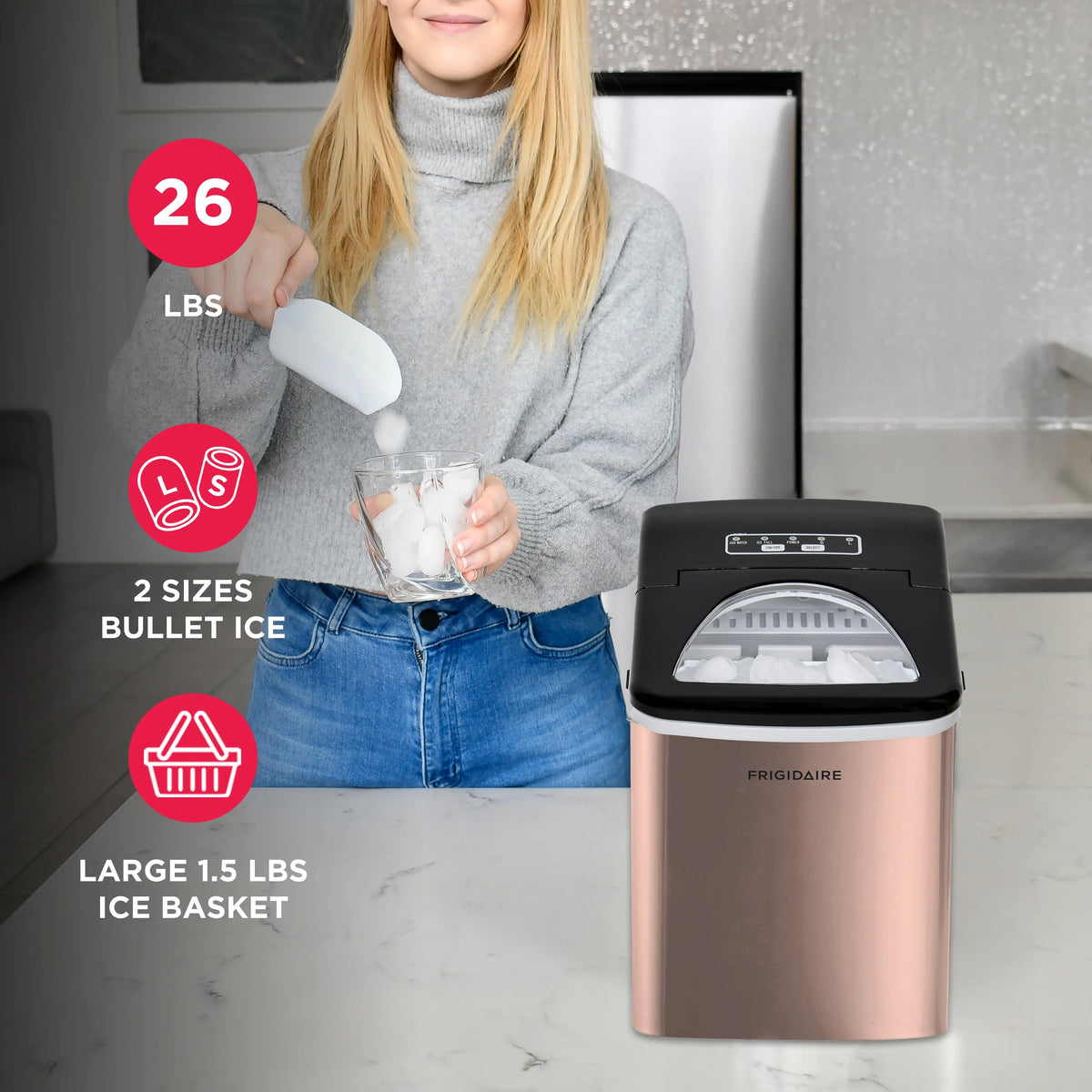 Frigidaire 26 lb. Countertop Ice Maker EFIC117-SS, Red Stainless Steel