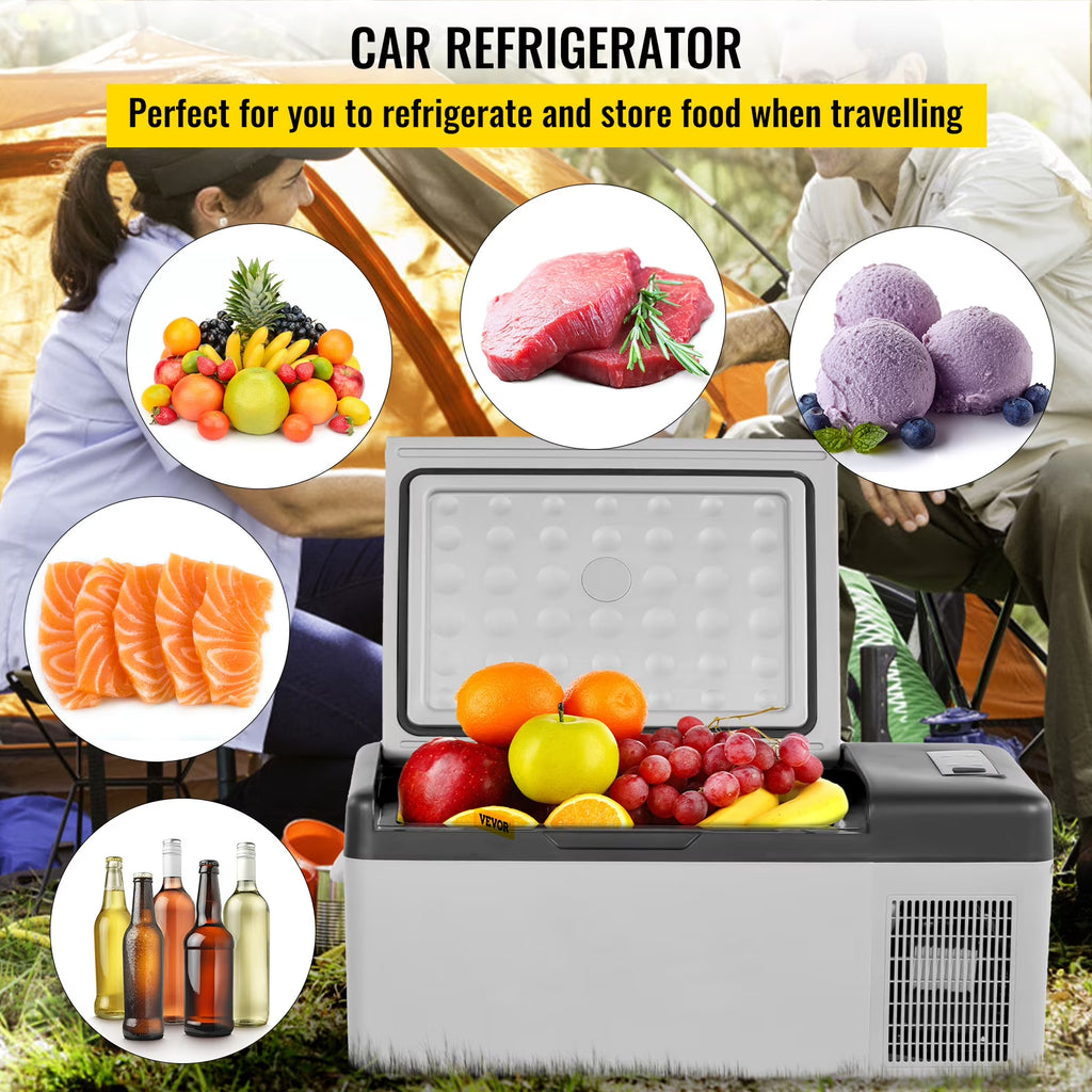 FortuneKey Trading Refrigerator 16 Qt, Portable Mini Car Fridge w/ -4�H-68�H Cooling Range 110-240V AC Electric Compressor Cooler for Truck Vehicle RV Boat Outdoor & Home Use, Grey
