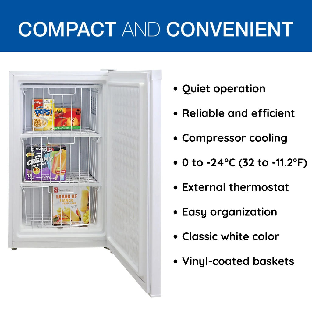 Koolatron Compact Upright Freezer, 3.1 cu ft (88L) White Manual Defrost