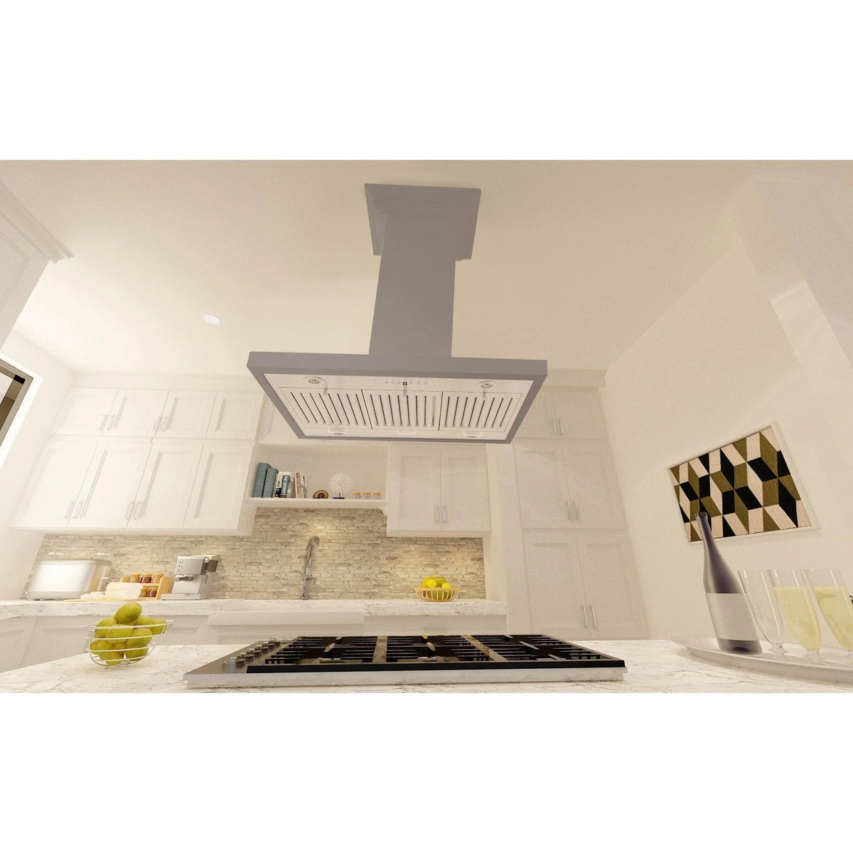 ZLINE 30 in. Wooden Island Mount Range Hood in White - Includes 760 CFM Motor