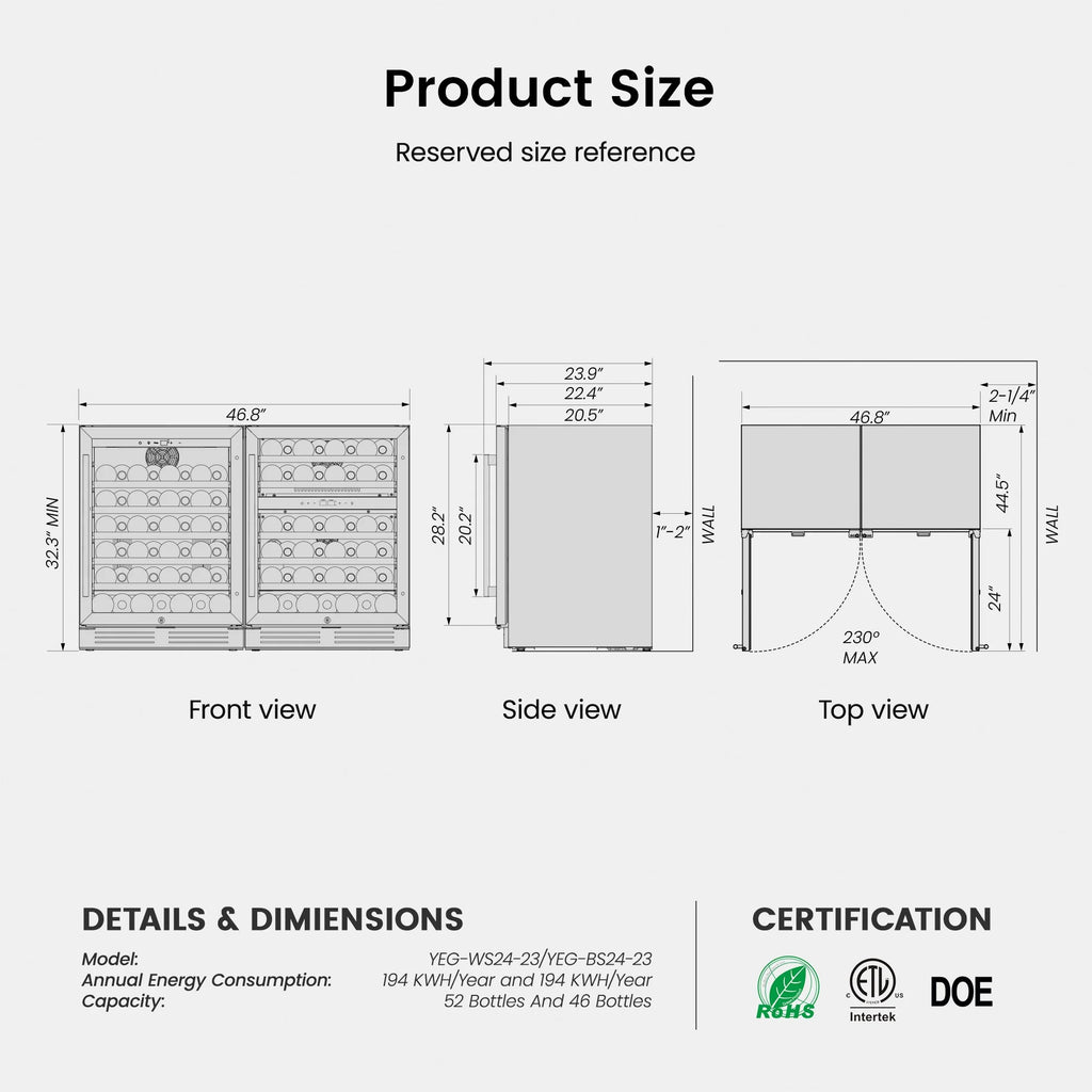 Yeego 30" Wine and Beverage Refrigerator,Two 15" Wine and Beverage Cooler Under Counter or Freestanding, Hold 33 Bottles and 80 Cans(Two Pack)