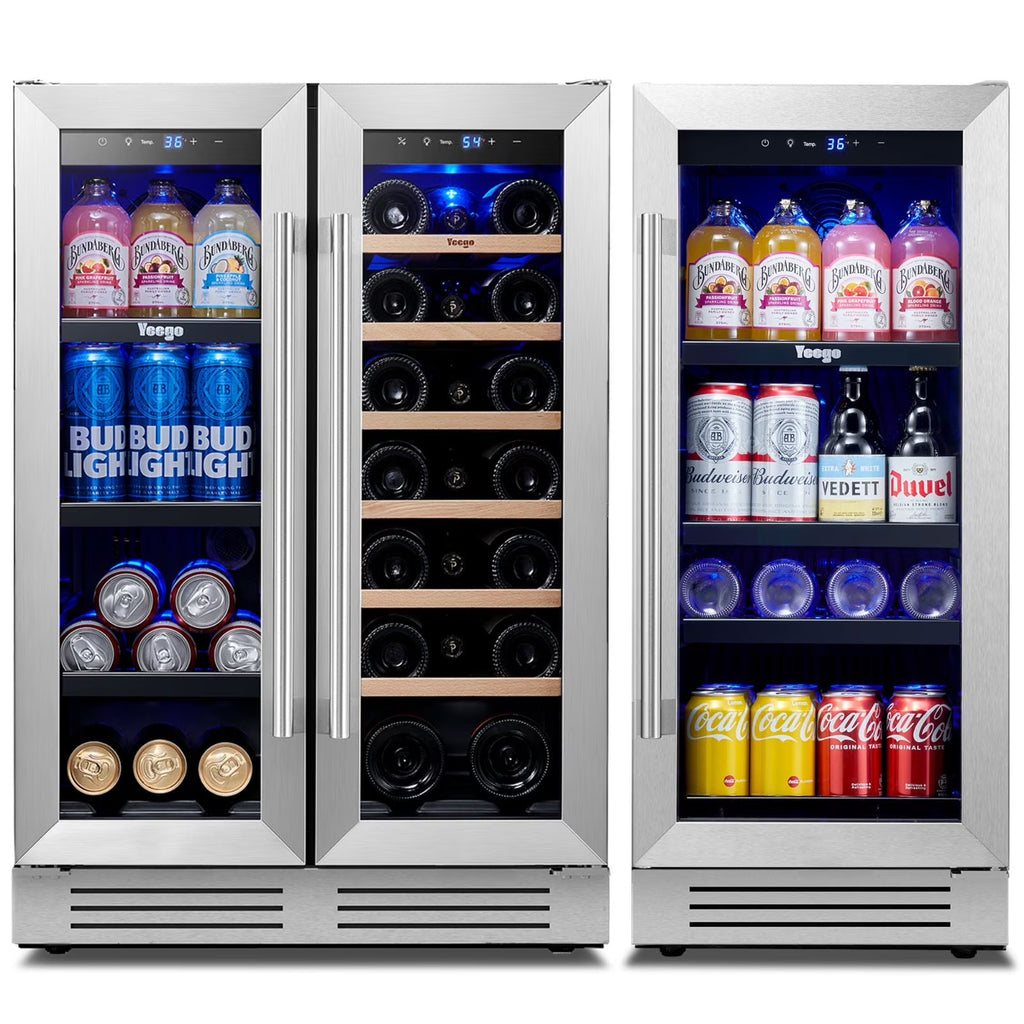 Yeego 30" Wine and Beverage Refrigerator,Two 15" Wine and Beverage Cooler Under Counter or Freestanding, Hold 33 Bottles and 80 Cans(Two Pack)