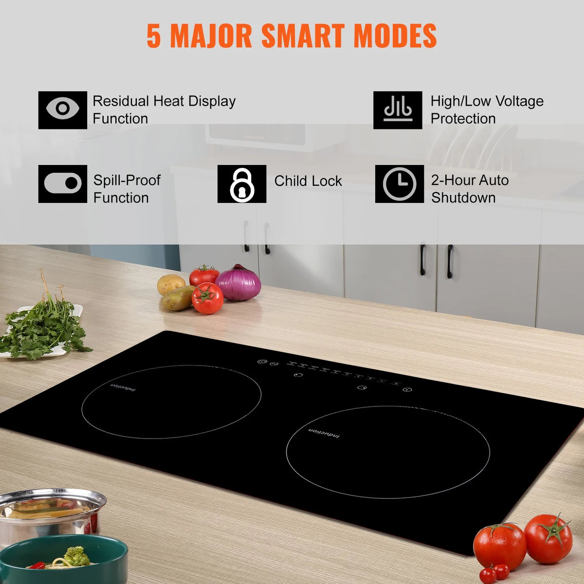 KFFKFF 2 Burners Ceramic Glass Stove Top Touch Control 24 inch Electric Cooktop