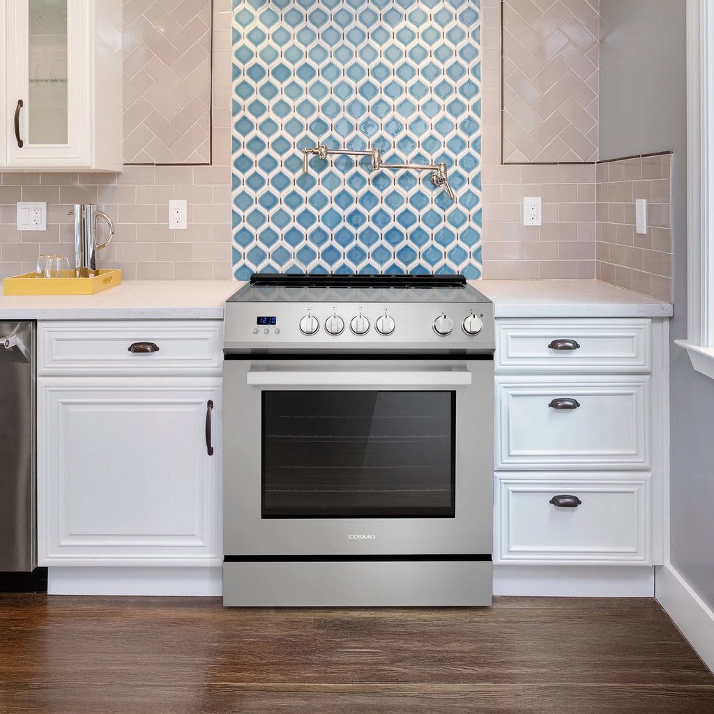 Cosmo 30 in. Stellar Collection 5.0 cu. ft. Electric Range with 4 Burner Glass Cooktop and Convection Oven in Stainless Steel