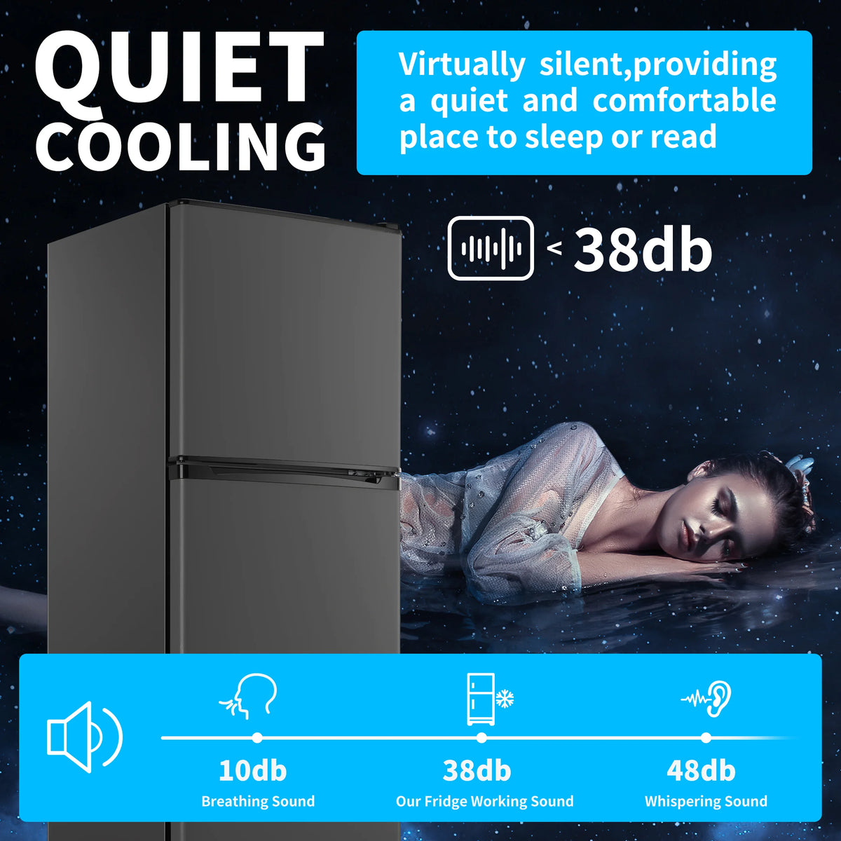 2 Door Mini Fridge with Freezer,4.5 Cu.ft.,7 Adjustable Thermostat & 4 Removable Glass Shelves,for Kitchen Dorm Apt,Grey