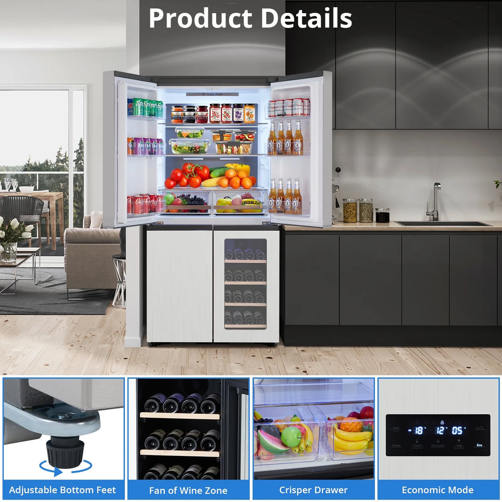 Refrigerator Colorful Stainless-Steel Fridge 595L With Wine Cabinet
