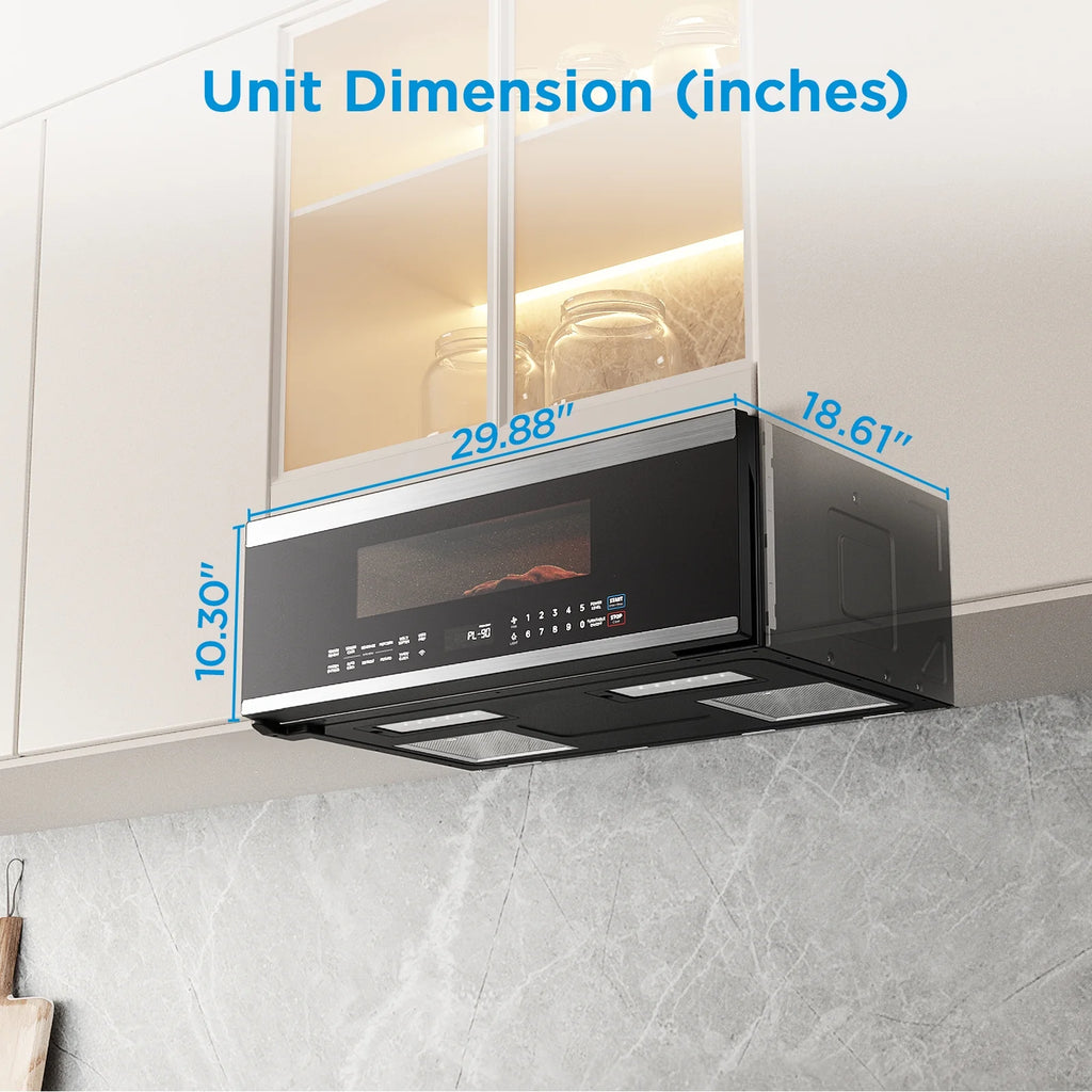 Midea 1.2 Cu. Ft. 30in Slim Over-the-Range Microwave with Sensor Cooking, MMO12S3AST
