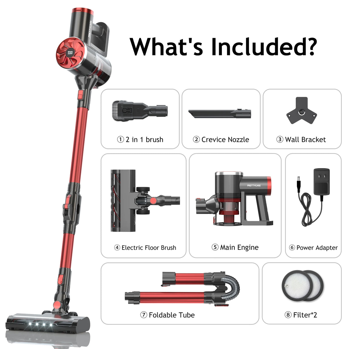 PrettyCare Cordless Stick Vacuum Cleaner Lightweight for Carpet Floor Pet Hair M2