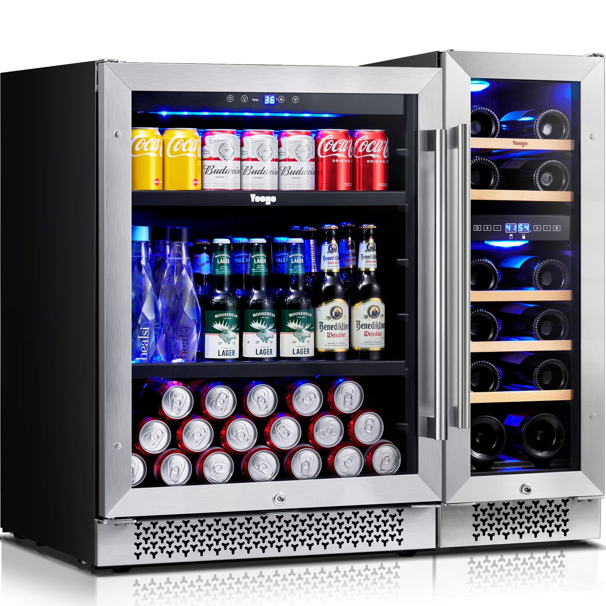 Yeego 30" Wine and Beverage Refrigerator,Two 15" Wine and Beverage Cooler Under Counter or Freestanding, Hold 33 Bottles and 80 Cans(Two Pack)