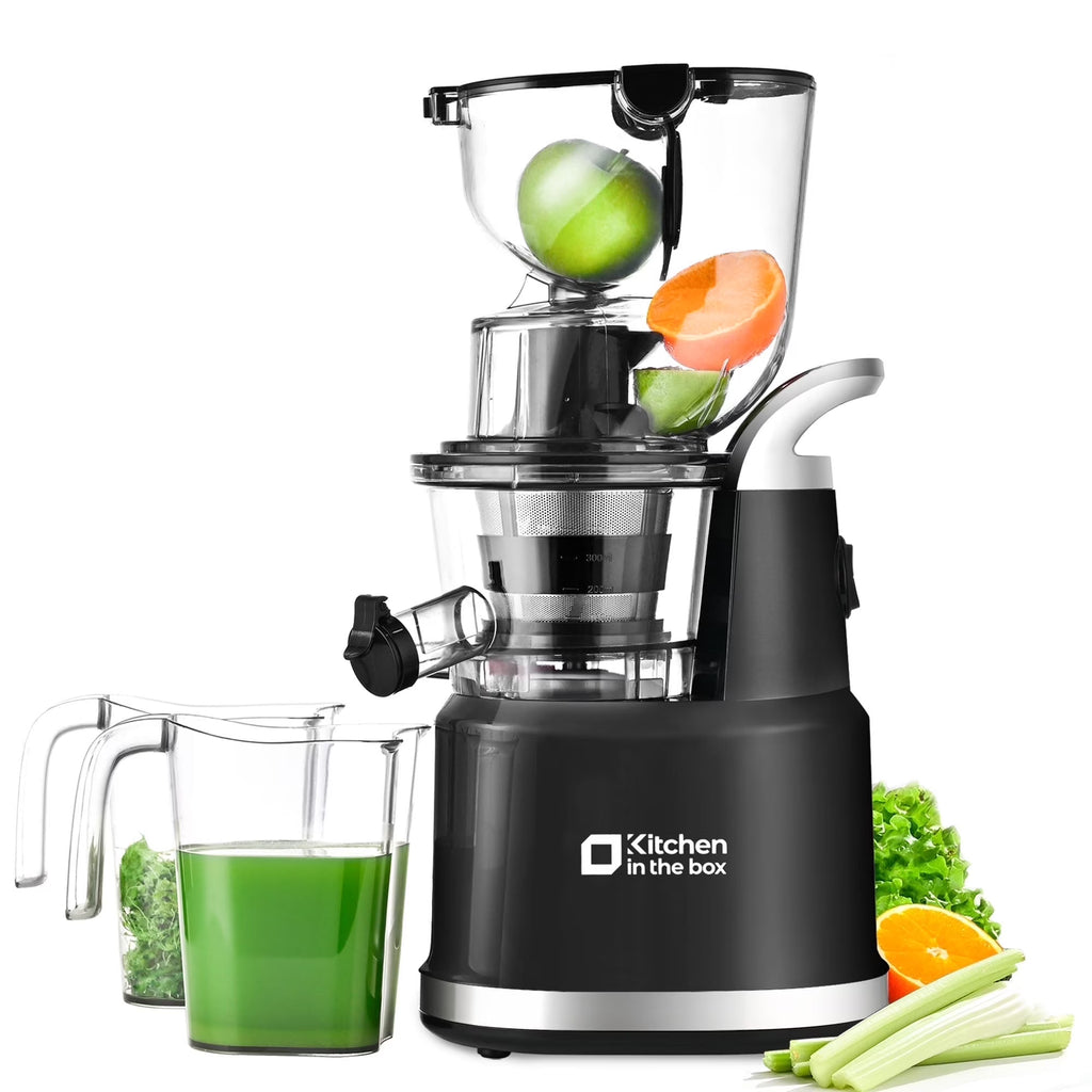 Kitchen in the Box Cold Press Juicer Machines With 3.26" Wide Feed Chute, Slow Masticating Juicer Machine for Whole Fruits and Vegetables, BPA-Free, High Juice Yield Juicer Maker (Silver)