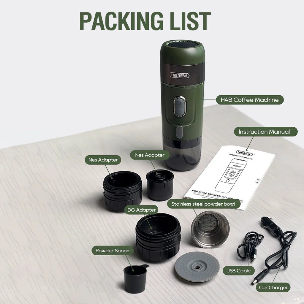 HiBREW H4B Portable Espresso Maker, Travel Coffee Machine for Car & Home, Fit Nes*/DG*/Pods/Ground Coffee