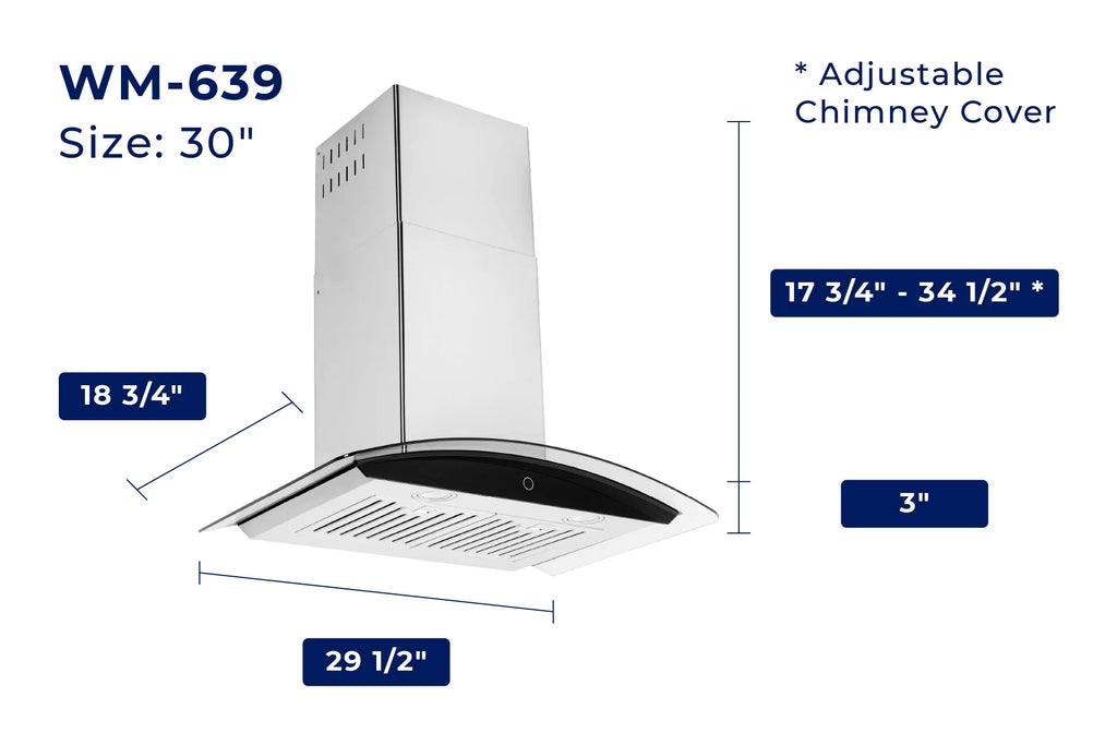 Hauslane|Chef Series WM-639 30-inch Wall Mounted Range Hood | Contemporary Design Professional Suction | Dishwasher Safe Baffle Filters, 3 Speed Settings, Touch Control Panel