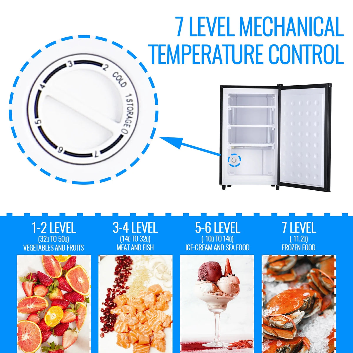 DEMULLER Upright Freezer with 7 Adjustable Thermostat Stand-up Single Door Freezers Black
