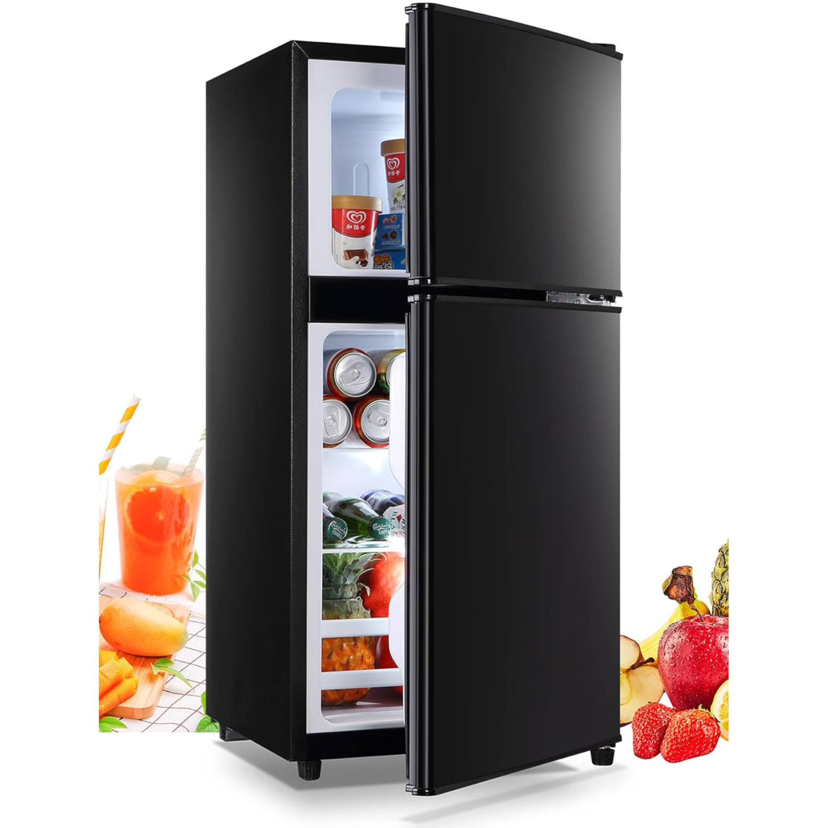 3.5 Cu.Ft Mini Fridge Freezer, 2 Door Small Refrigerator, 7 Level Adjustable Thermostat Freezer Fridge for Living Room, Kitchen and Apartment, Sivelr