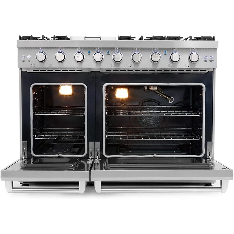 48" Freestanding Double Oven Gas Range, 6 Sealed Gas Burners, Convection Oven