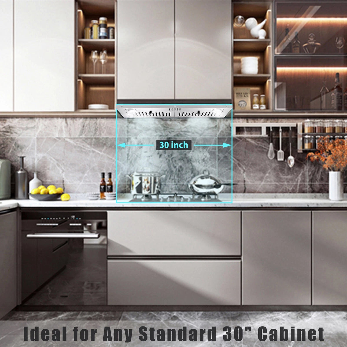Range Hood 30 inch Insert Vent Hood 600 CFM Built-in Stainless Steel Range Hood Powerful Exhaust Vent Fan