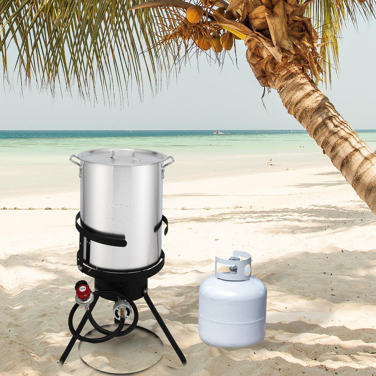 30QT Turkey Deep Fryer Baskets & Stand, Aluminum Fryer Pot w/ 54000BTU Propane Burner, Thermometer, Marinade Injector, Turkey Rack & Rack Lifter, for Outdoor Cooking