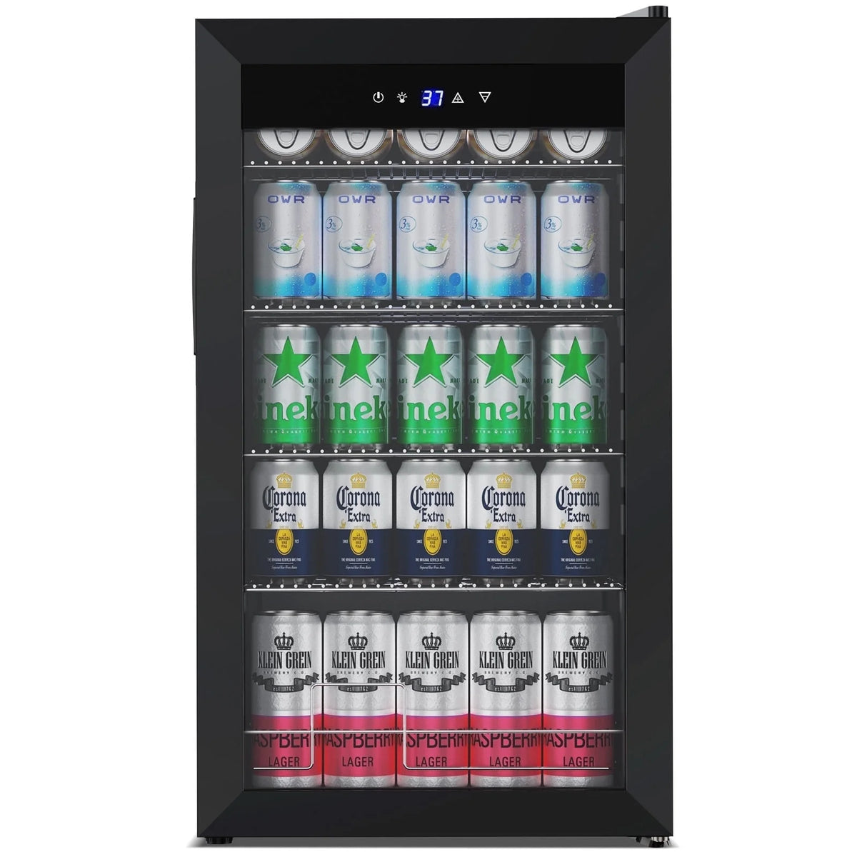 Nipus 17.52 inch Beverage Refrigerator Cooler,120 Cans Capacity with Glass Door for Soda Wine Beer, with Adjustable Removable Shelves, Black