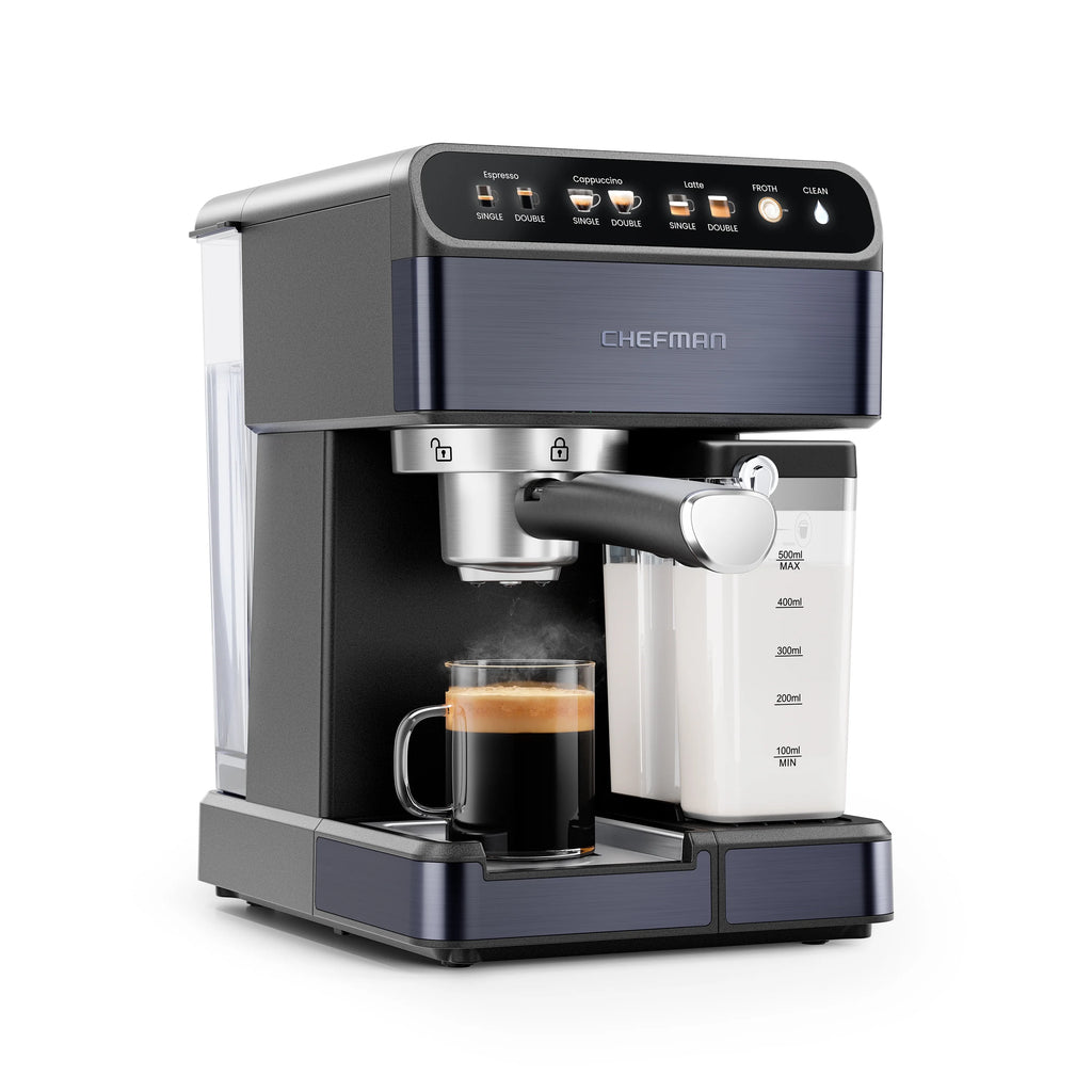 Chefman 20-Bar, 2-Cup Black Stainless Espresso Machine