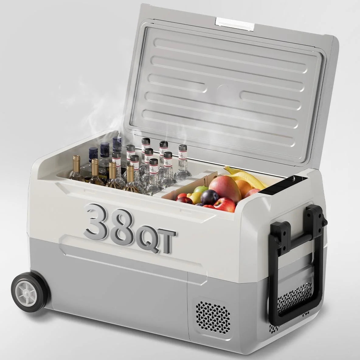 DISHUP 12V Portable Car Refrigerator, 53QT(50L) Electric Cooler with Dual Zone,DC & AC,Ideal for RV, Camping, Travel, Truck
