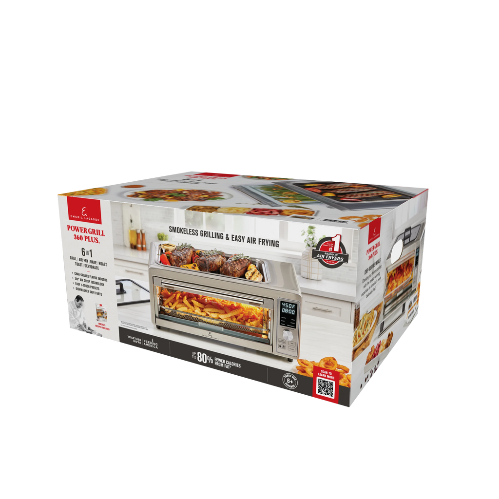 Emeril Power Grill 360 Plus, 6 n 1 Smokeless Grill and Air Fry Toaster Oven XL, 1750 W