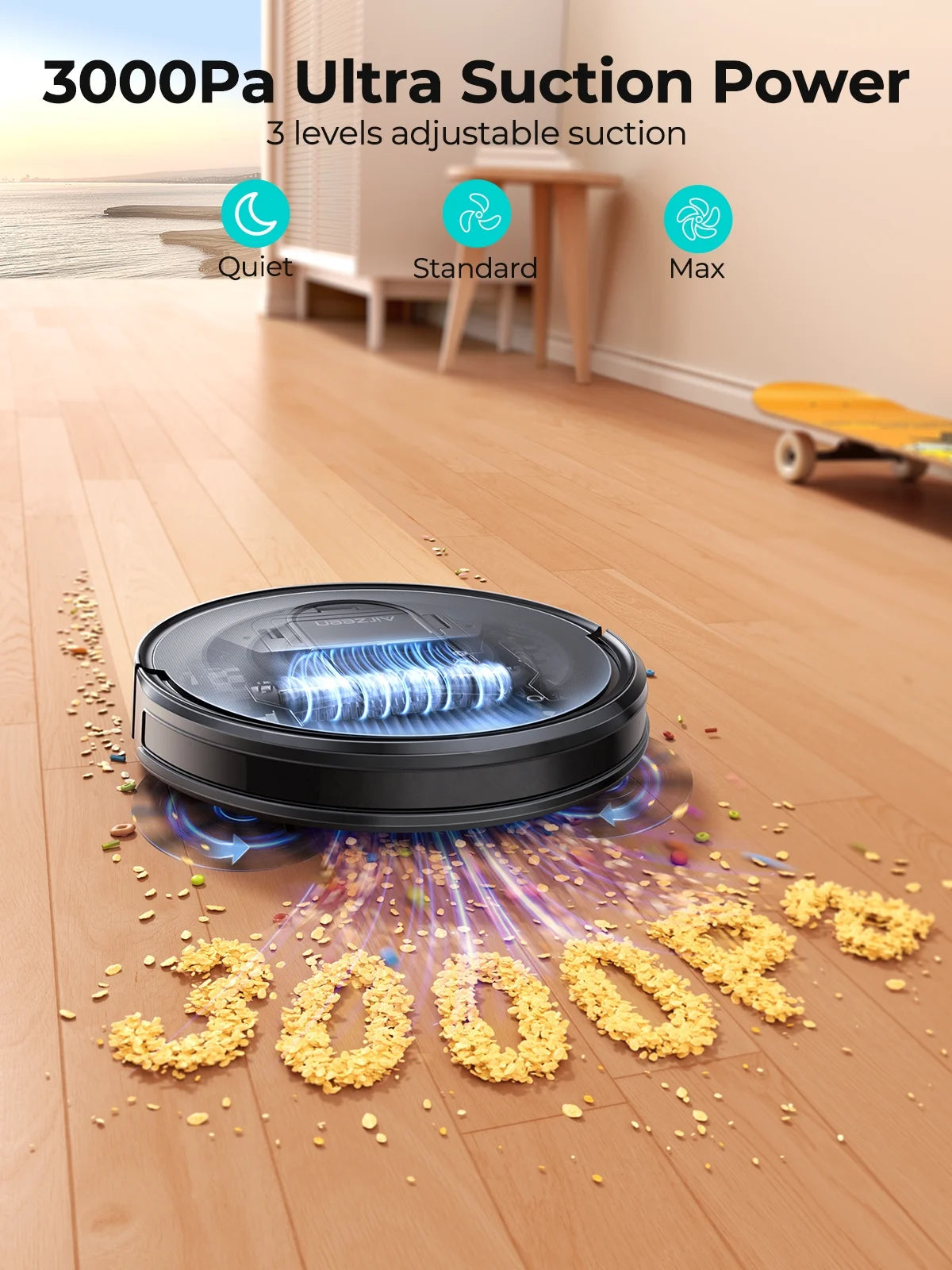 AIRZEEN Robot Aspirador 3000Pa, Robot Aspirador Inteligente con Alexa, para Alfombras, Suelos Duros y Hogar, Negro