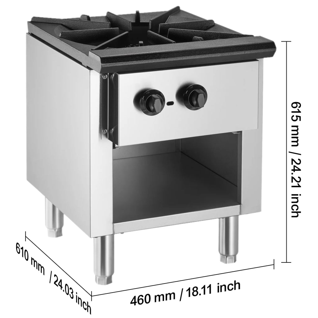 KFFKFF Gas Range for Commercial Kitchens, Dual Fuel Support with Propane & Natural Gas, Stainless Steel Countertop Burner, 90,000 BTU, Includes Storage Cabinet, Ideal for Restaurants