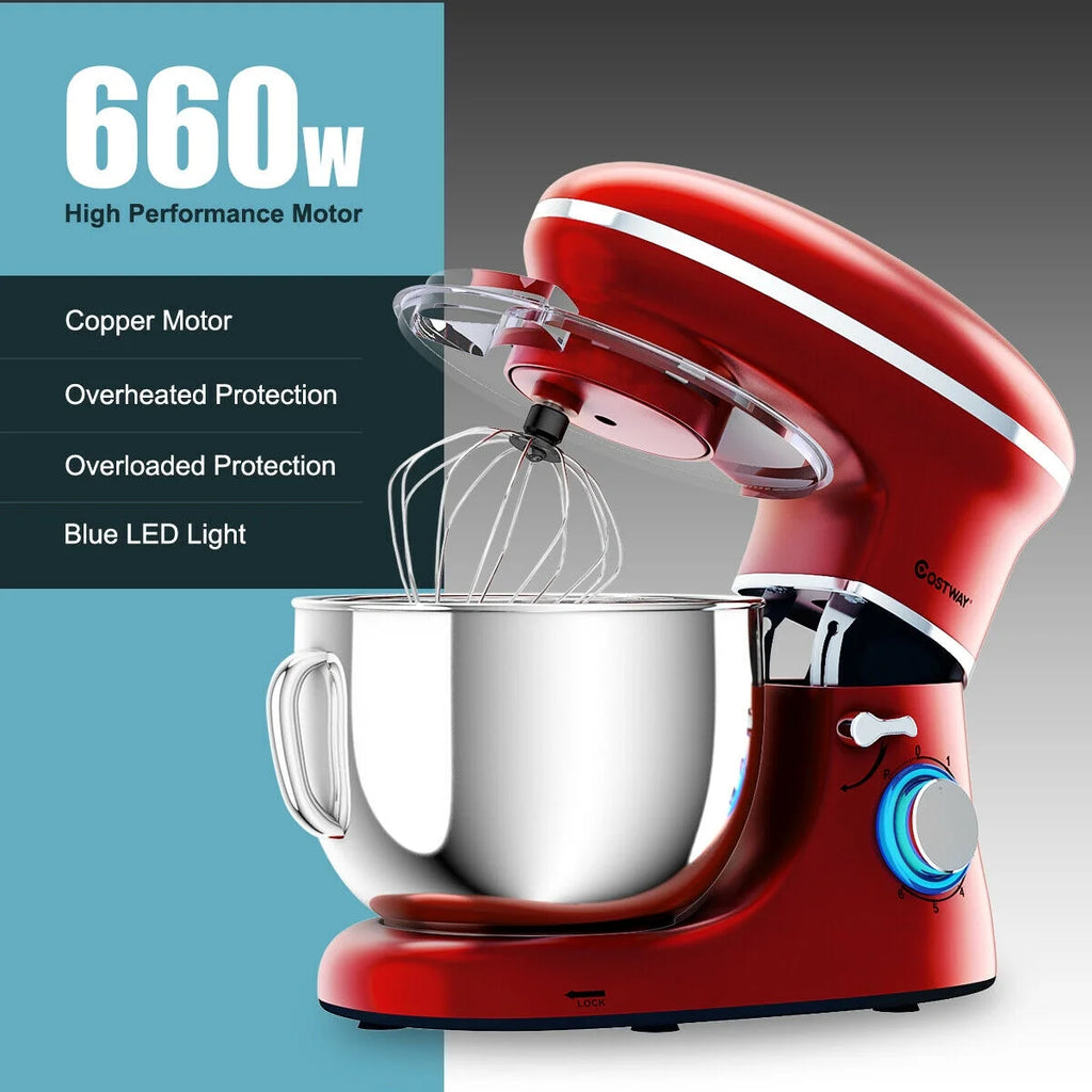 Costway 6.3 QT Tilt-Head Food Stand Mixer 6 Speed 660W wIth Dough Hook, Whisk & Beater Black