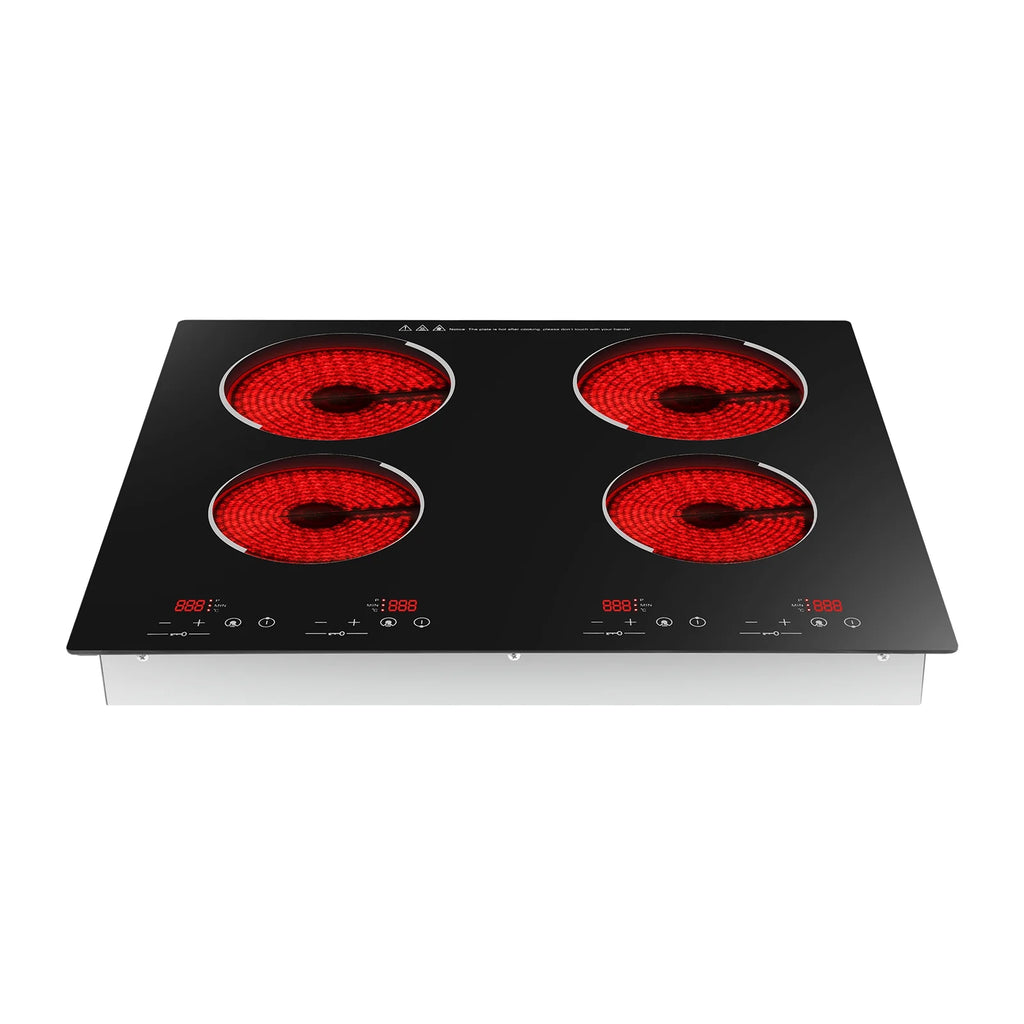 Peakora Electric Cooktop, Built-in Cooktop 3000W, Electric Stove Top with 4 Electric Burners, 9 Heating Level, Kid Safety Lock, Sensor Touch Control, 110V