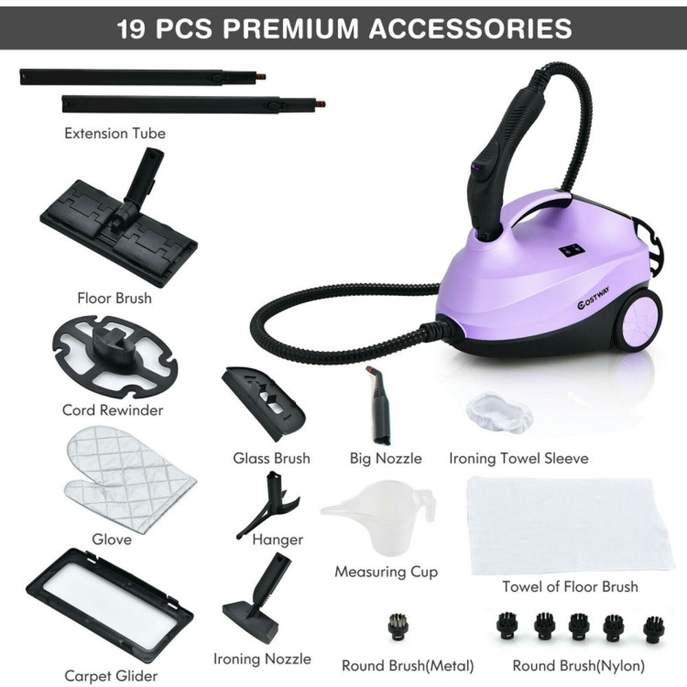 Spaco 2000W Heavy Duty Multi-purpose Steam Cleaner with Automatic Power Off and Child safety Lock, Steam Cleaner Mop with Detachable Handheld Unit, Purple