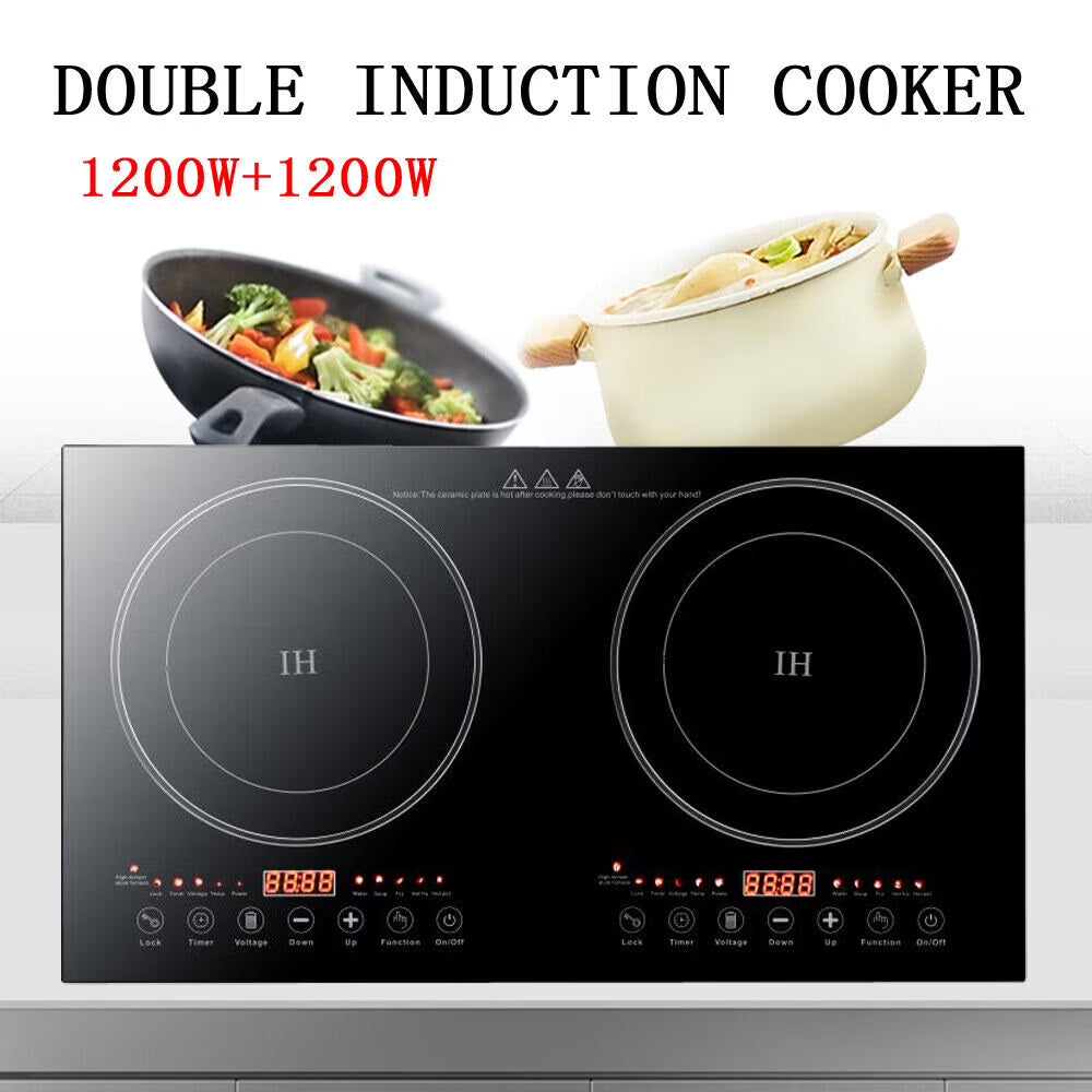 2400W 110V Electric 2-Burners Built in Dual Induction Cooking Cooker Cooktop Countertop