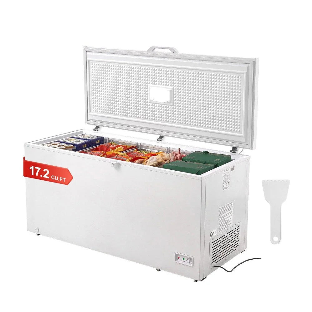 Choco Moon Large Capacity 14.5 Cu.ft Chest Freezer, 345L Storage, 4 Slide-Out Baskets, Lockable Lid, 8 Temp Control Levels, Energy-Efficient LED Lights, 6 Swivel Casters for Easy Mobility