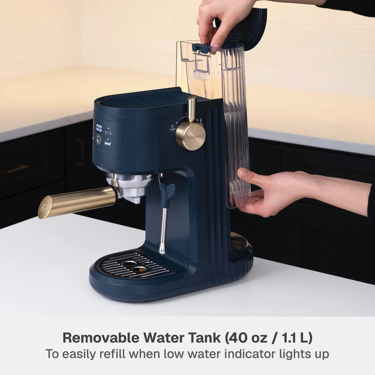 Thyme & Table Barista Mini Espresso Machine with 15-Bar Pressure and Steam Wand, Sand White