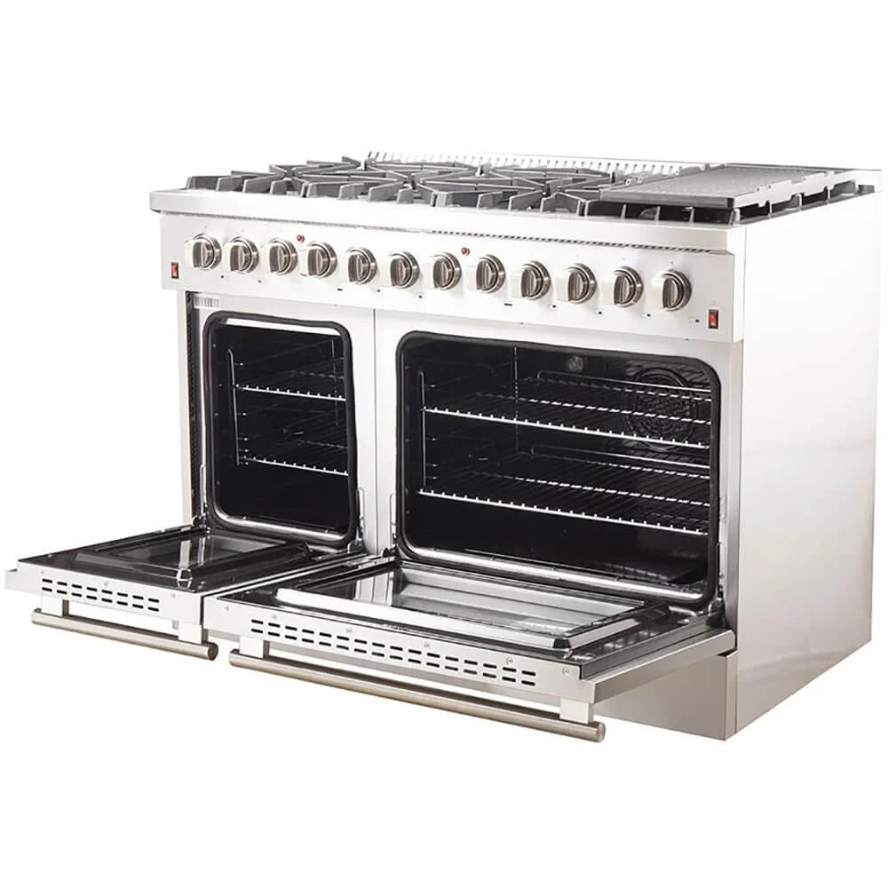 Forno Galiano 48-Inch Freestanding Dual Fuel Range, 8 Burners, Double Convection Ovens
