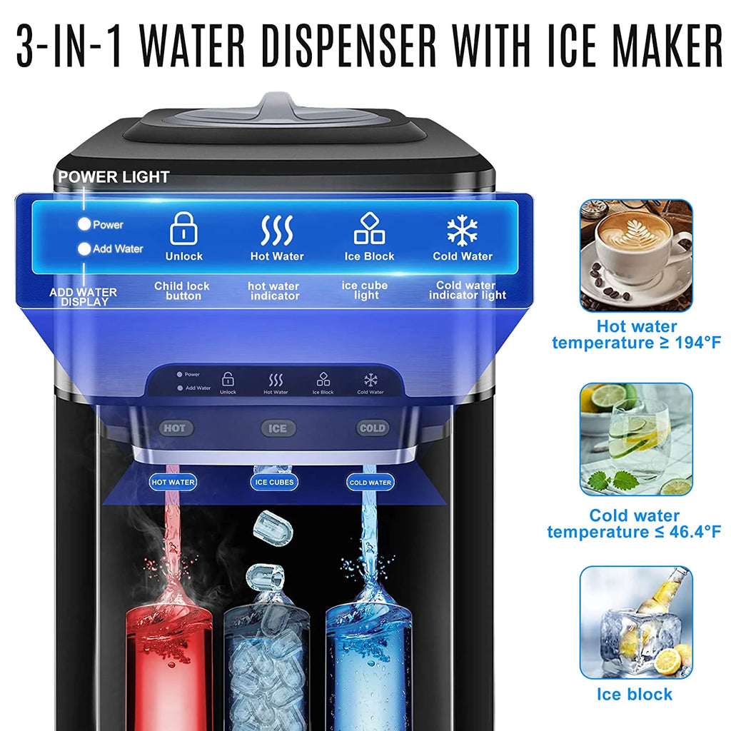 NUNET 3 in 1 Portable Ice Maker + Water Cooler Dispenser 5 Gallon with Child Safety Lock