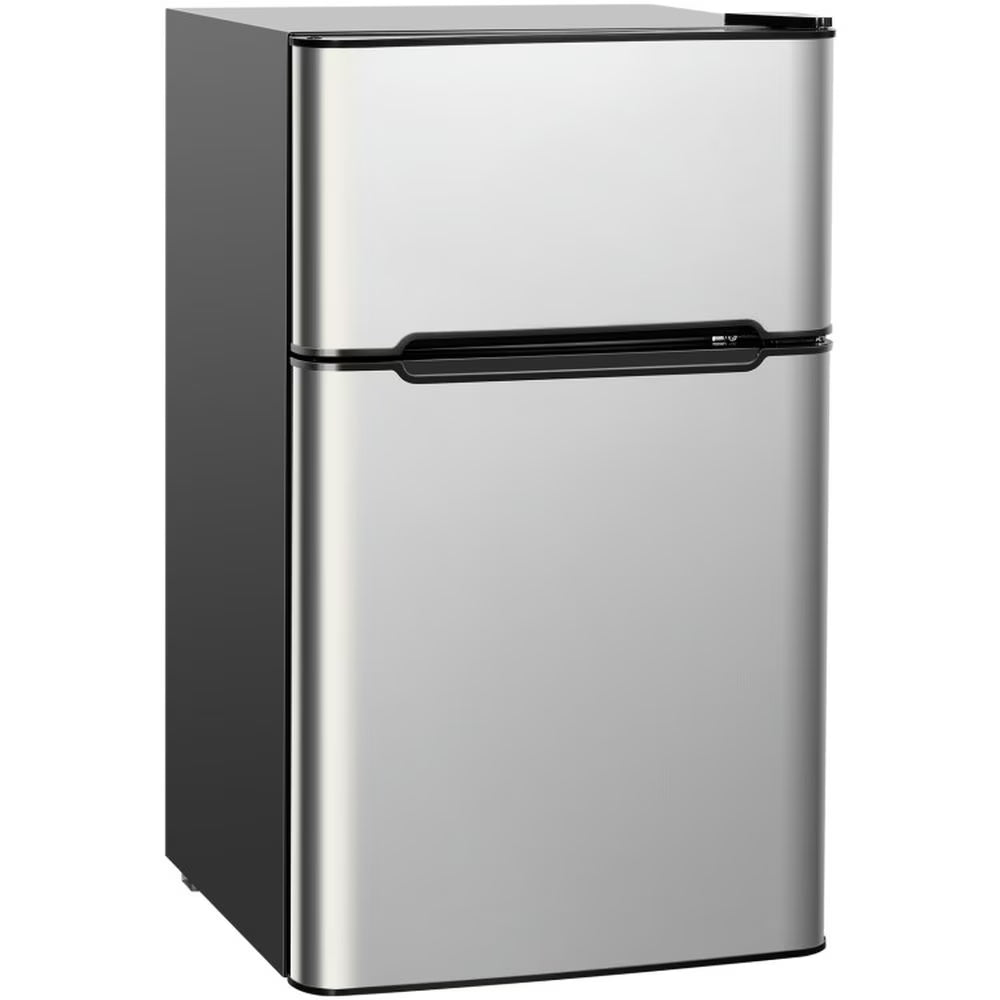 Barara King Fridge Freezer, Refrigerator,3.2 cu ft. Compact Stainless Steel Refrigerator-Gray