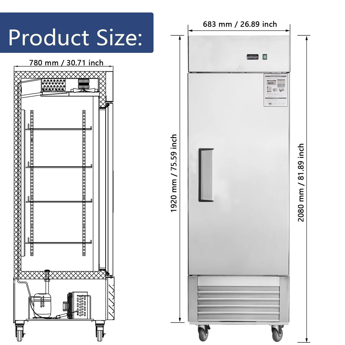 Camellia River 54" Upright Freezer, 42.2 Cu.ft. Solid Door, Commercial, Stainless Steel