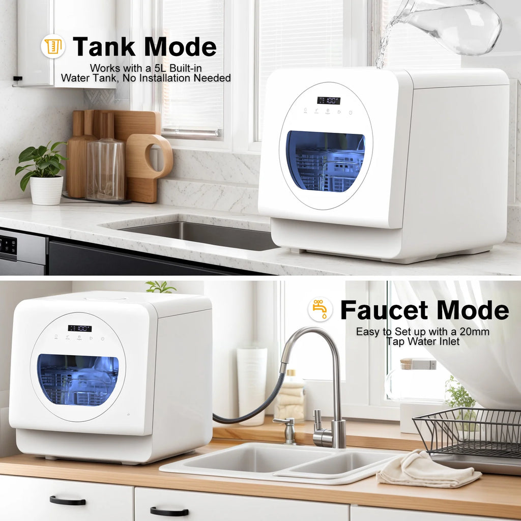 Advwin Portable Countertop Dishwasher with Upgraded 24H Delay Cleaning and 7 Programs,��5L Water Tank& 360��Dual Spray, High-Temp for Apartments & RVs, No Installation Needed