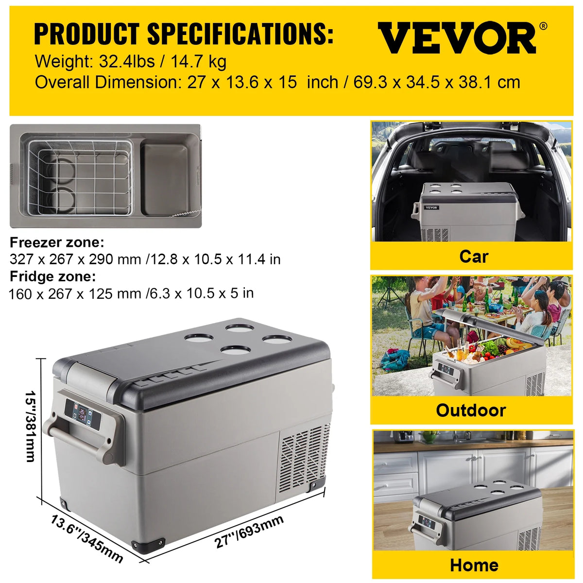 BENTISM 22L Portable Car Refrigerator, 23 Quart RV Fridge, 12/24V DC & 110-240V AC Vehicle Car Truck Boat Mini Electric Cooler for Driving Travel Fishing Outdoor and Home Use