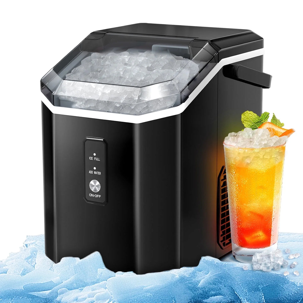 Auseo SS Nugget Countertop Ice Maker with Soft Chewable Ice, 35Lbs/24H, Self-Cleaning, Ice Scoop, Stainless Steel Silver, for Kitchen/Office/Party