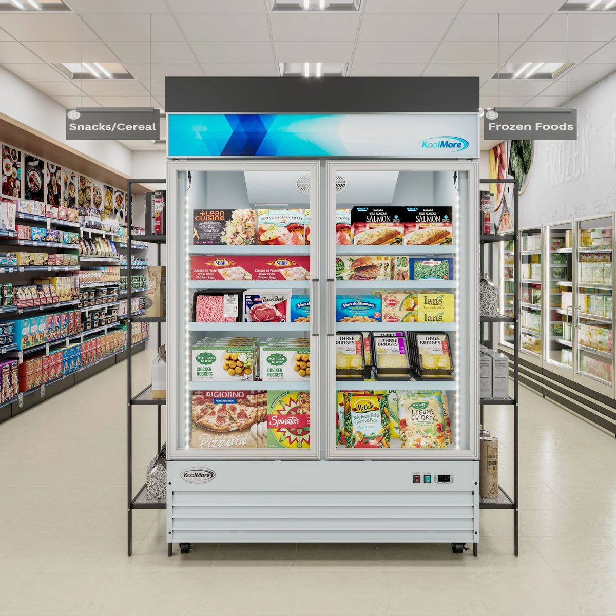 53 in. 2-Door Commercial Display Merchandiser Freezer 45 cu. ft. in White (MDF-2GD-45C-WH)