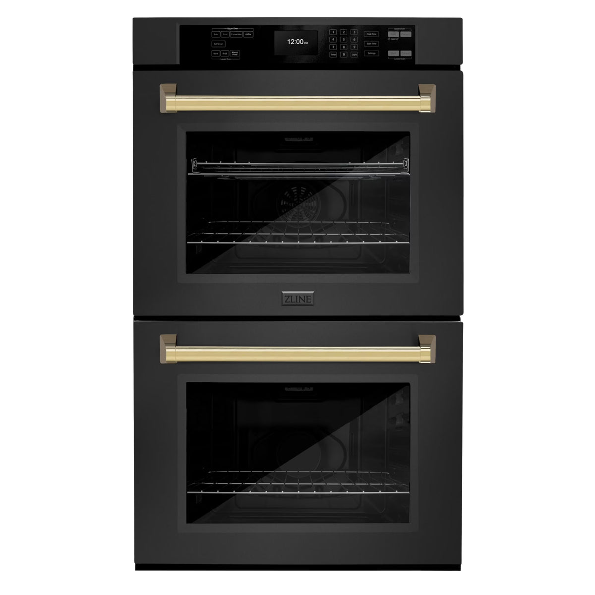 ZLINE 30 in. Autograph Edition Professional Convection Double Wall Oven with Air Fry and Self Clean in Black Stainless Steel with Polished Gold Handles (WADBZ-30-G)