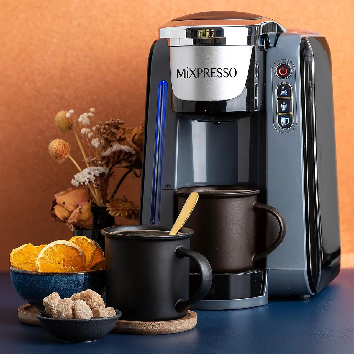 Mixpresso Single Cup Coffee Maker Compatible With 1.0 & 2.0 Single Cup Pods, Removable 45oz Water Tank, Quick Brewing with Auto Shut-Off, One Touch Function (Red/Black)