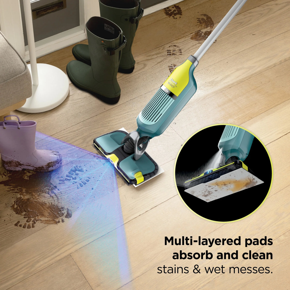 Shark VACMOP Reveal Cordless Hard Floor Cleaner, Vacuum and Spray Mop, 4 Disposable Pads, 12oz Pet Multi-surface Cleaning Solution, VM401