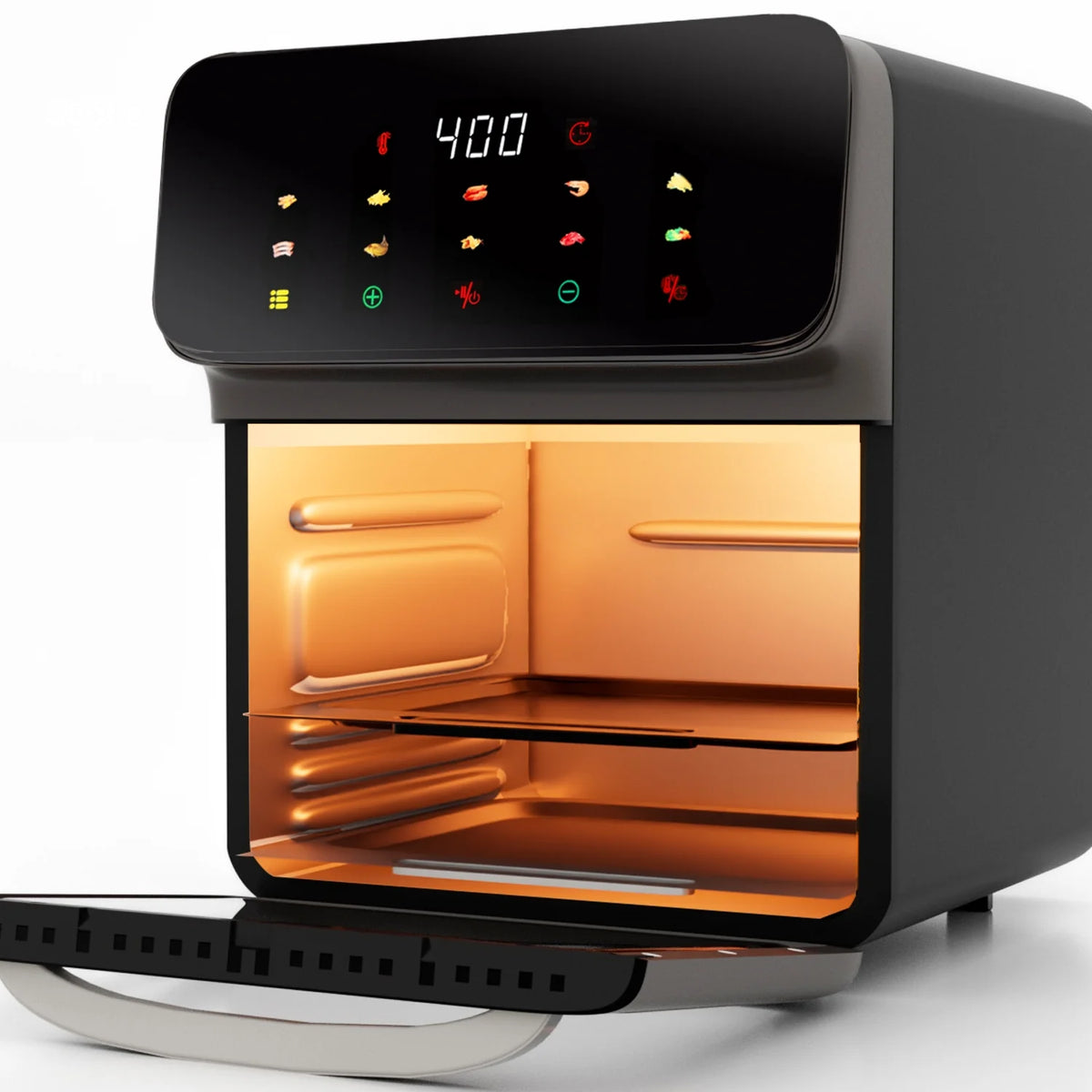 Bluebow Air Fryer 12QT Convection Oven with 10-in-1 Multi Function, Visible Window and Touchscreen, Black